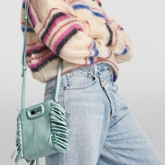 Maje Leather Mini M Bag With Extra Chain Strap Celadon (Light Tourquois Blue) - Picture 3 of 13